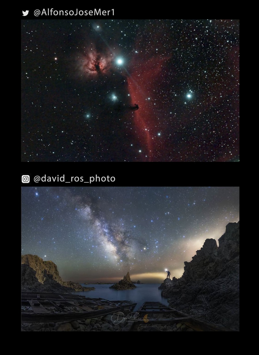 Fotos de Alfonso Merino de cielo profundo y David Ros de astropaisaje