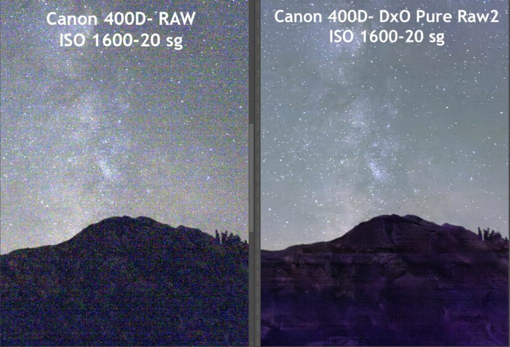 Comparativa una foto Raw y la misma foto con reducción de ruido digital